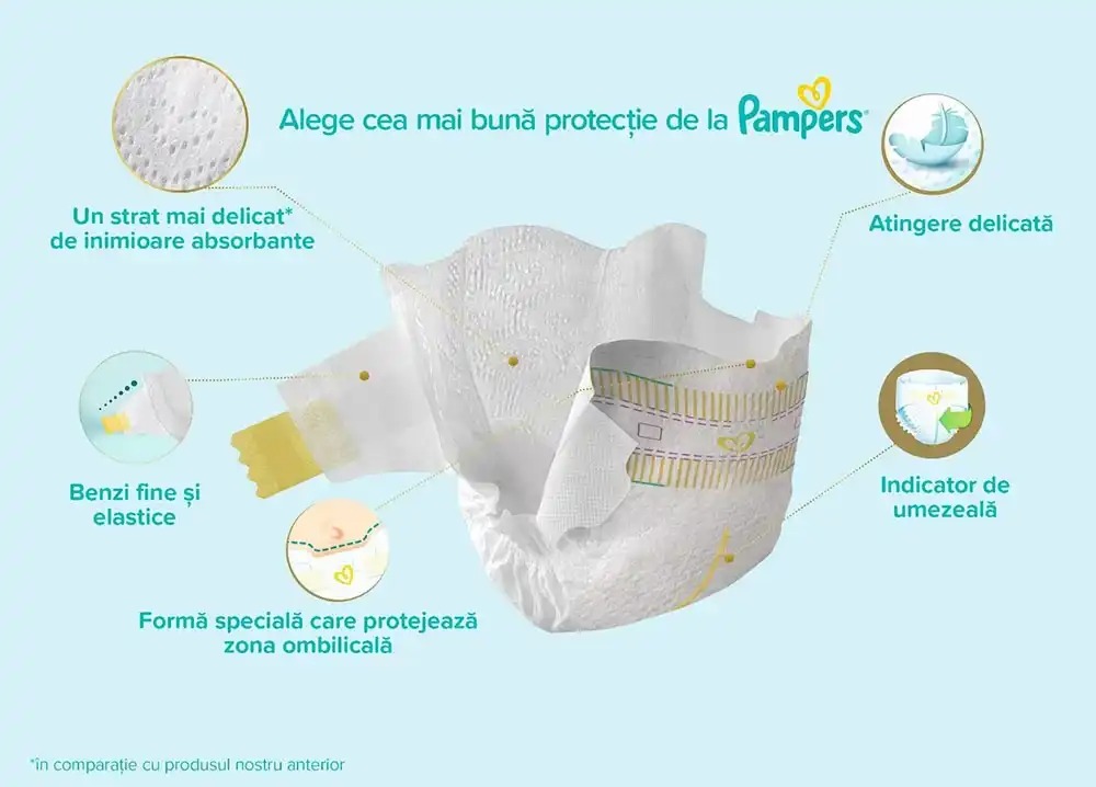 Scutece PAMPERS Premium Care nr 1, Unisex, 2-5kg, 50 bucati