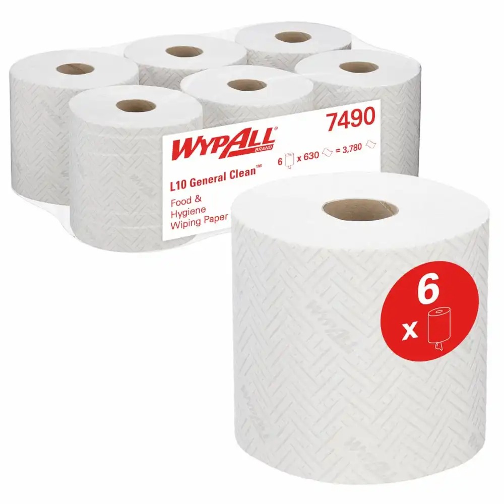 Role Hartie WypAll L10 Kimberly-Clark, Alimente si Igiena, 1 Strat, 630 Coli/Rola, Alba, 6 Role/Bax