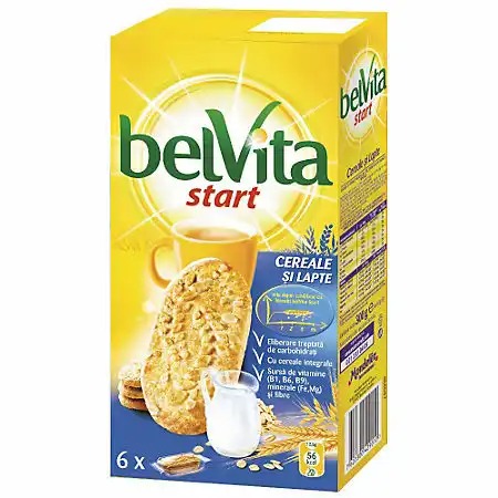 Biscuiti Belvita Start Cereale & Lapte, Eliberare Treptata Energie, Aroma de Lapte, 300 g