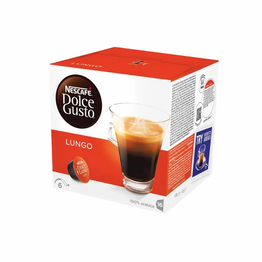 Capsule Nescafe Dolce Gusto Caffe Lungo, 16 capsule - Aroma intensa si complexa, pregatire simpla, pentru un espresso autentic acasa