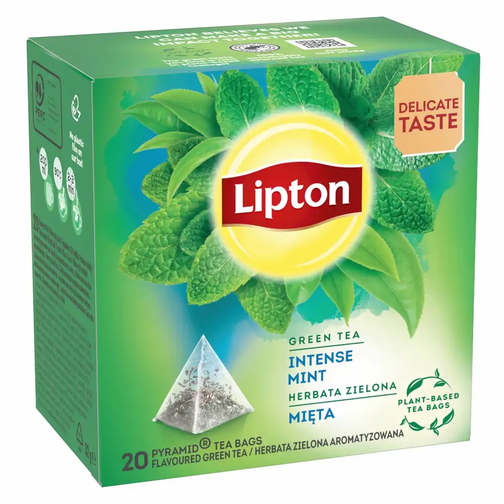 Ceai Lipton Verde cu Menta, 20 Plicuri, Beneficii pentru Arderea Grasimilor si Revigorare