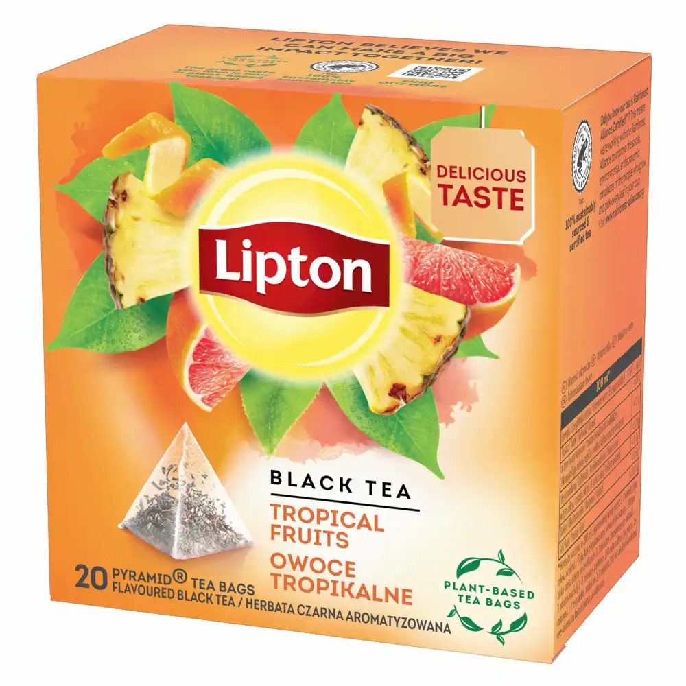 Ceai negru Lipton cu arome de fructe tropicale, 20 plicuri, experienta aromatica exotica