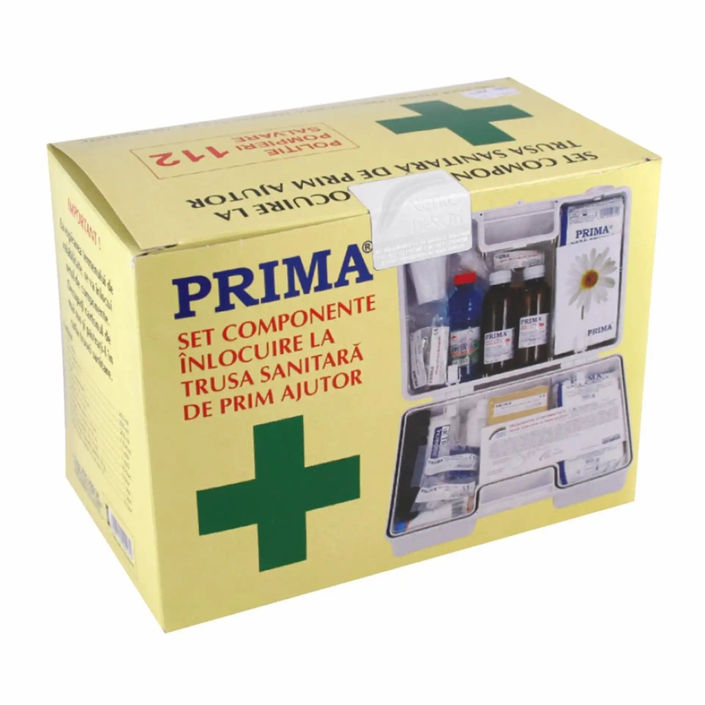 Kit de Inlocuire Trusa Sanitara Prim Ajutor, Valabilitate 24 Luni, 10 Batiste, 2 Vata Hidrofila, Alcool Sanitar, Comprese Sterile, Pansamente,...