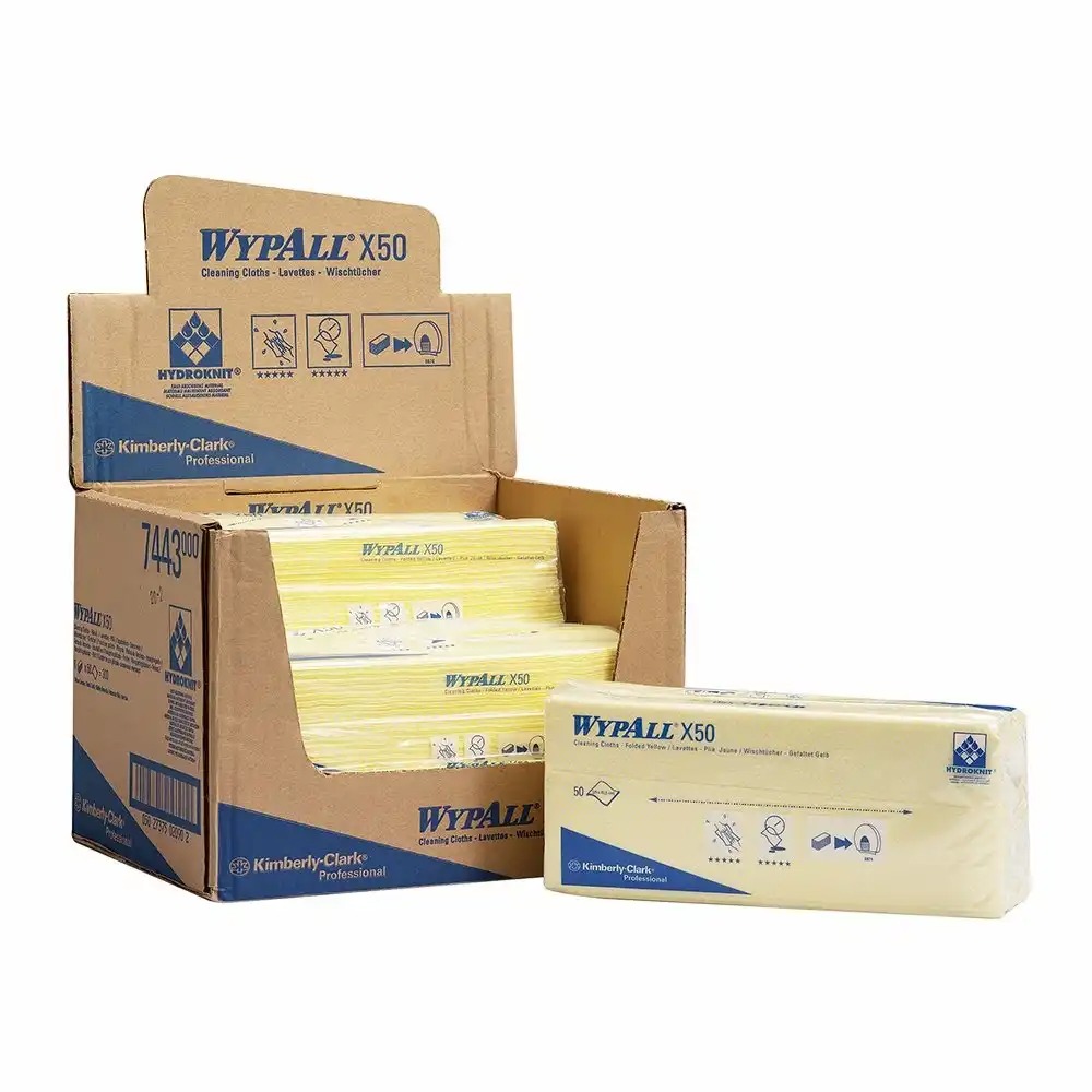 Lavete Kimberly-Clark WypAll X50 galbene, 41.6 cm x 24.5 cm, Set 50 buc - Absorbtie de Inalta Performanta