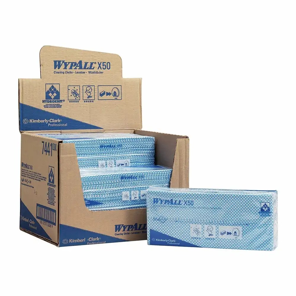 Lavete Kimberly-Clark WypAll X50, Albastre, 25x42.5 cm, 50 bucati - Absorbante si Rezistente