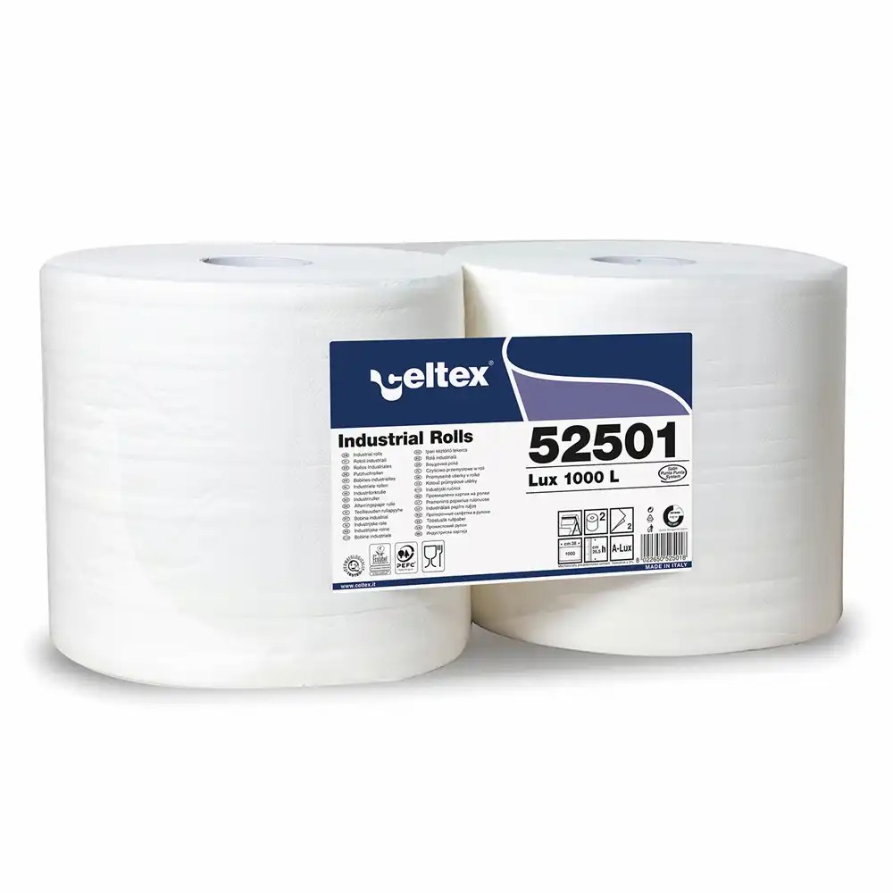 Lavete industriale Celtex 52501, 2 straturi, alb, rezistenta si absorbtie ridicate, 2 role/set