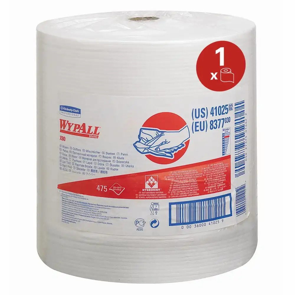 Lavete industriale Kimberly-Clark Wypall X80, 34x31.5 cm, alb, 475 portii, tehnologie Hydroknit