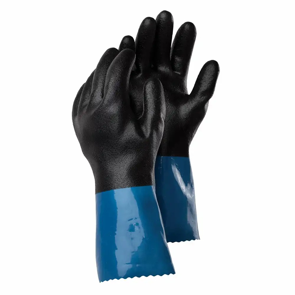 Manusi Tegera 71000, Protectie Chimica Nitril/PVC, Marime 8, Flexibile si Durabile, Negru/Albastru