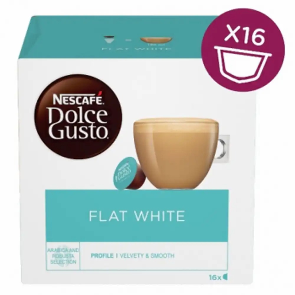 Cafea Nescafe Dolce Gusto Flat White, 16 capsule, note de caramel, experienta de cafenea acasa