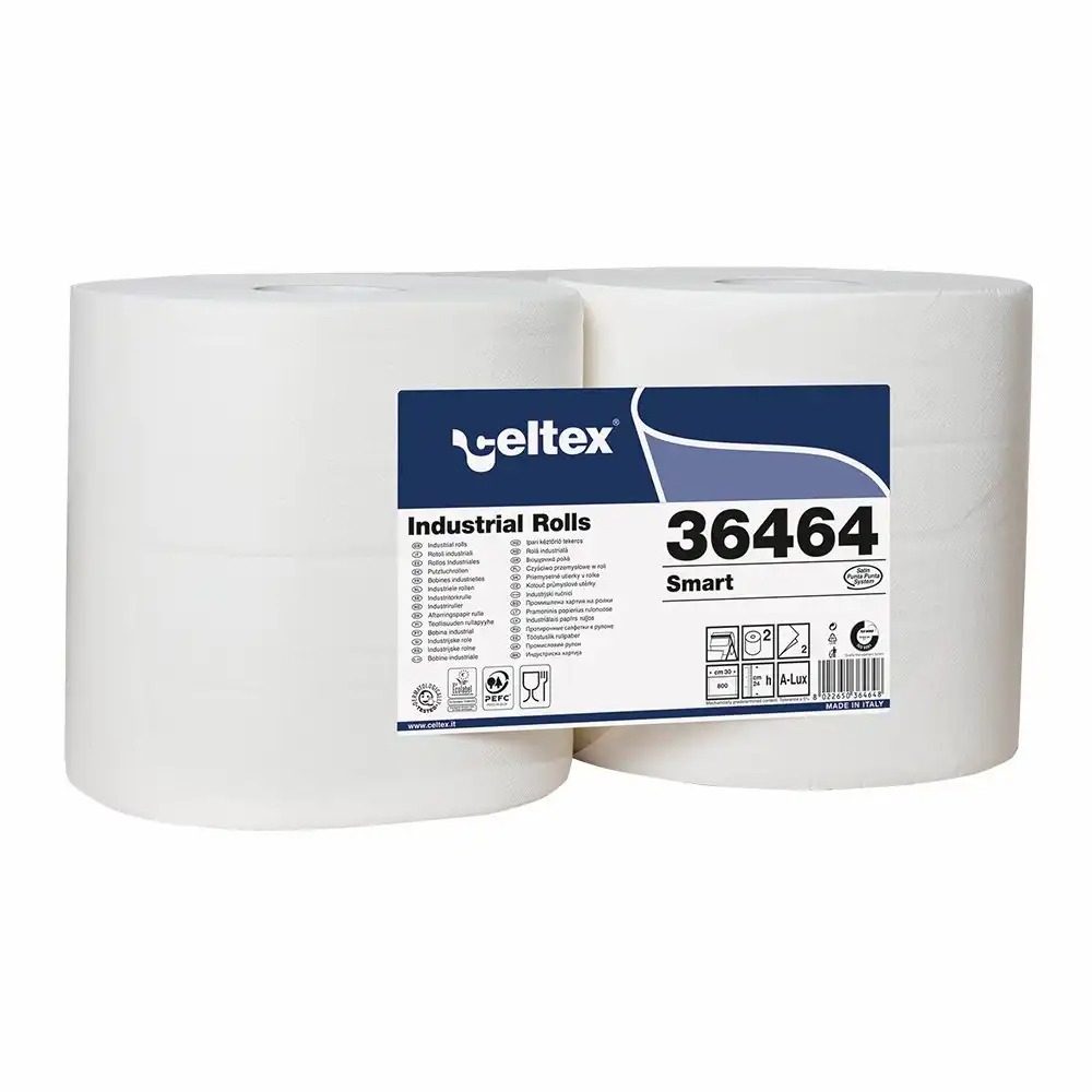 Rola lavete industriale Celtex 36464, 2 straturi, alb, 240 m, 800 portii/rola, set 2 role