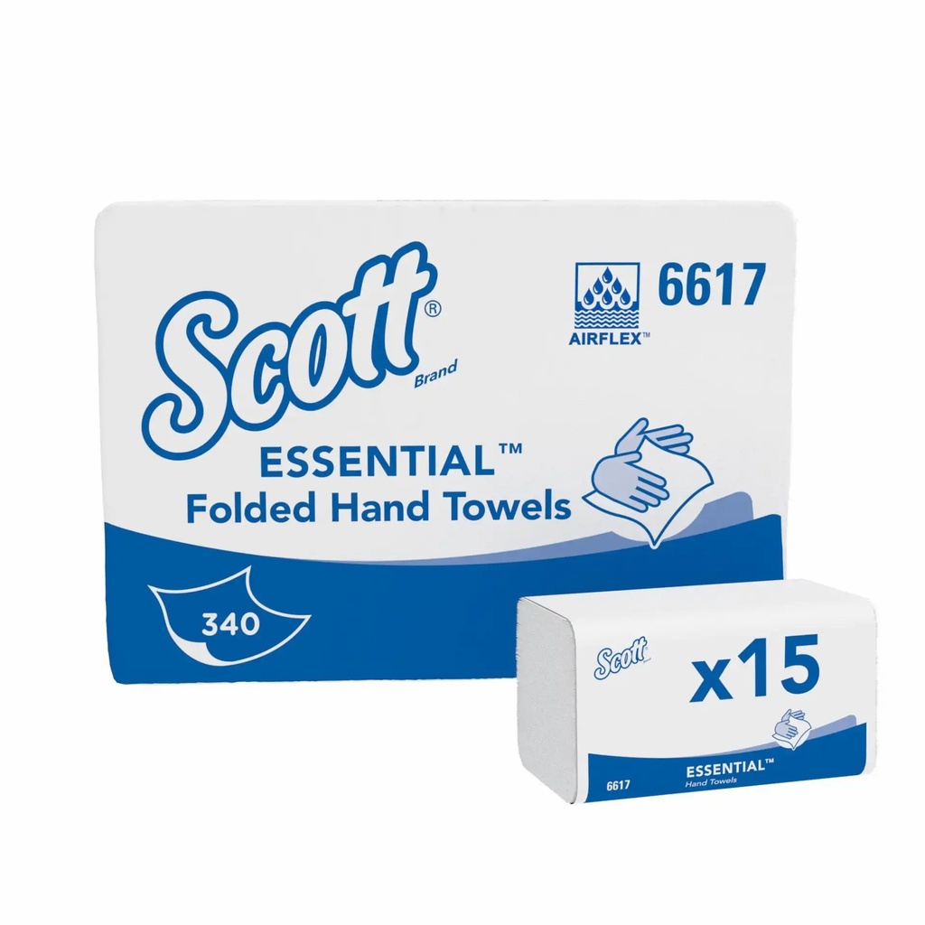 Servetele Z Kimberly-Clark Scott Essential, 1 strat, 340 buc, 15 pachete - Absorbtie si rezistenta Airflex, 21x20cm