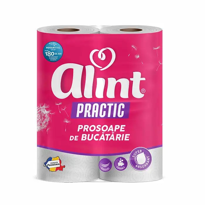 Rola prosop Alint Practic, 2 role/set, Absorbtie Ridicata, Celuloza, 10,25m/rola