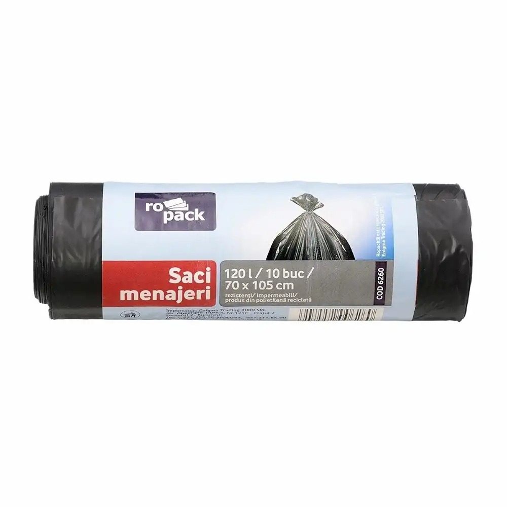 Saci menajeri LDPE, 120L, 70x105 cm, 10 buc/rola, rezistenti si flexibili