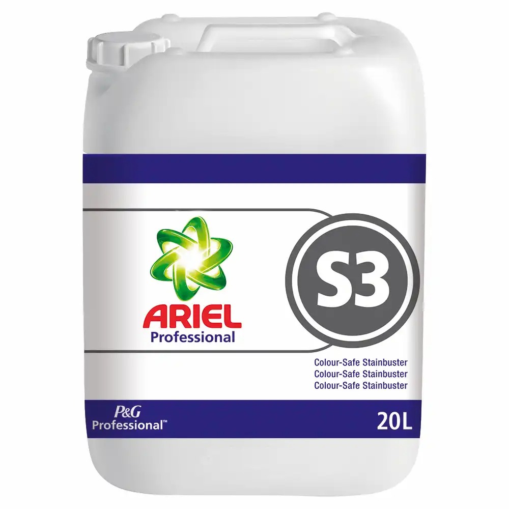 Solutie indepartare pete Ariel S3, dezinfectant, 20 l - Eficient la temperaturi scazute, sigur pentru rufe, efect antibacterian