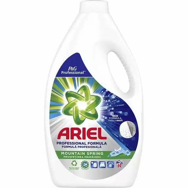 Detergent lichid ARIEL Professional Mountain Spring, 2 x 3L, 120 spalari, eficient impotriva petelor, parfum proaspat