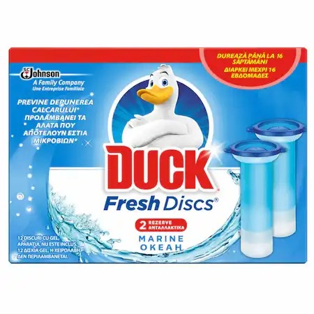 Rezerve odorizant gel Duck Fresh Discs Marine, 12 discuri - Protectie anti-calcar si anti-microbi, miros placut 16 saptamani