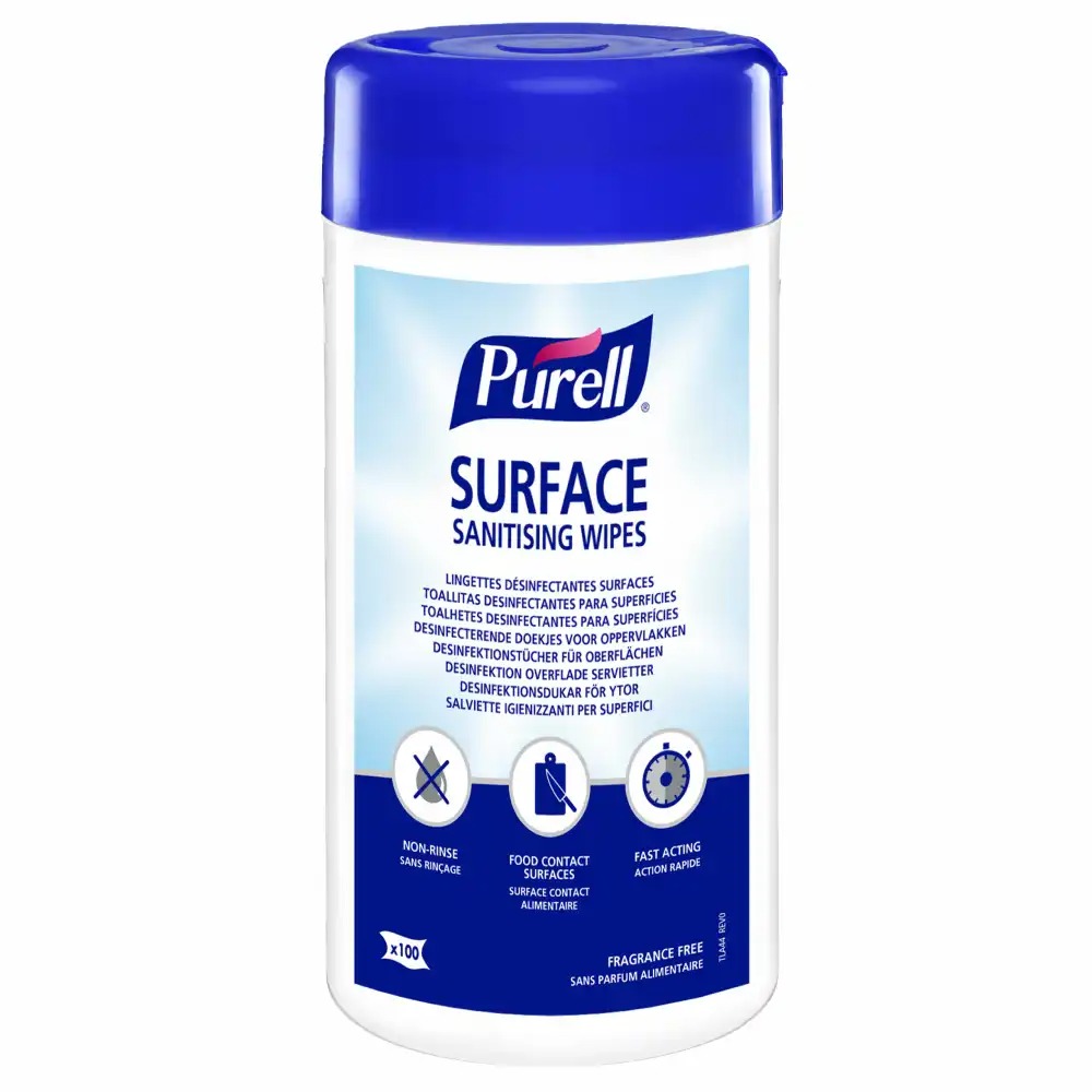 Servetele dezinfectante Purell Surface, 100 portii, actiune rapida, fara parfum