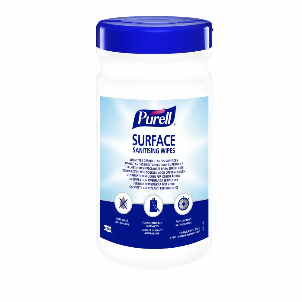 Servetele dezinfectante Purell Surface, 200 portii/pachet, actiune rapida, fara clatire, conform standardului EN 4120:2007