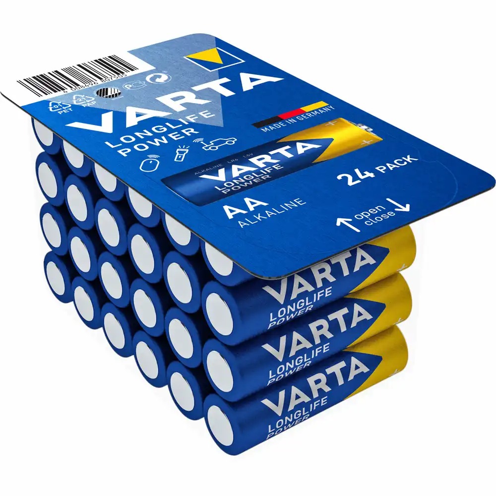 Set 24 Baterii Varta Longlife Power LR6 AA, Alcaline, 1.5V, Durabile si Fiabile