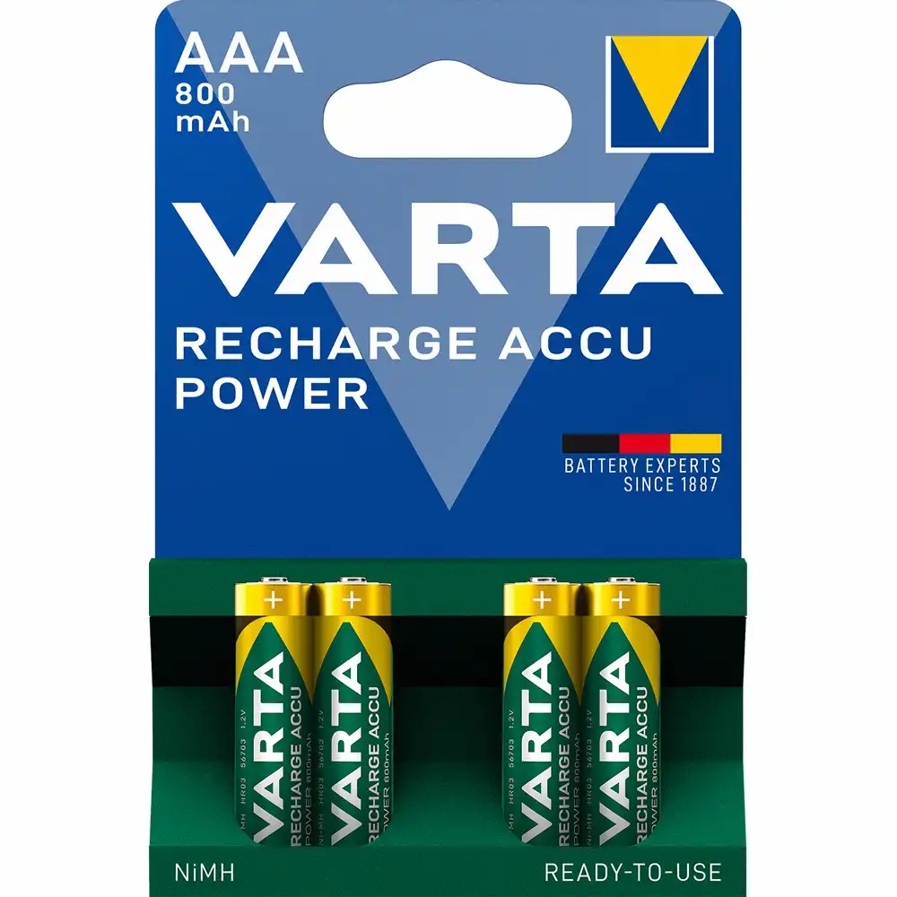 Acumulatori Varta Power HR03 AAA 800 mAh, Set 4 buc, Tehnologie Ready to use