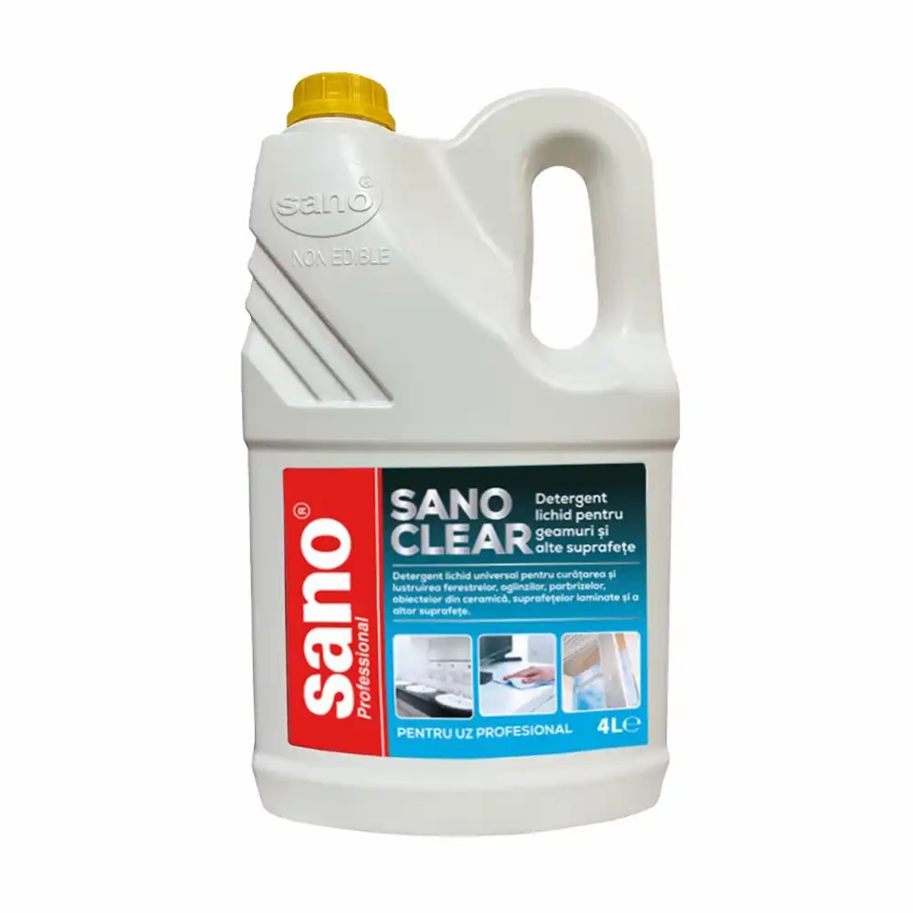 Detergent Sano pentru Geamuri si Oglinzi, 4 l, Curatare Eficienta si Lustruire Stralucitoare