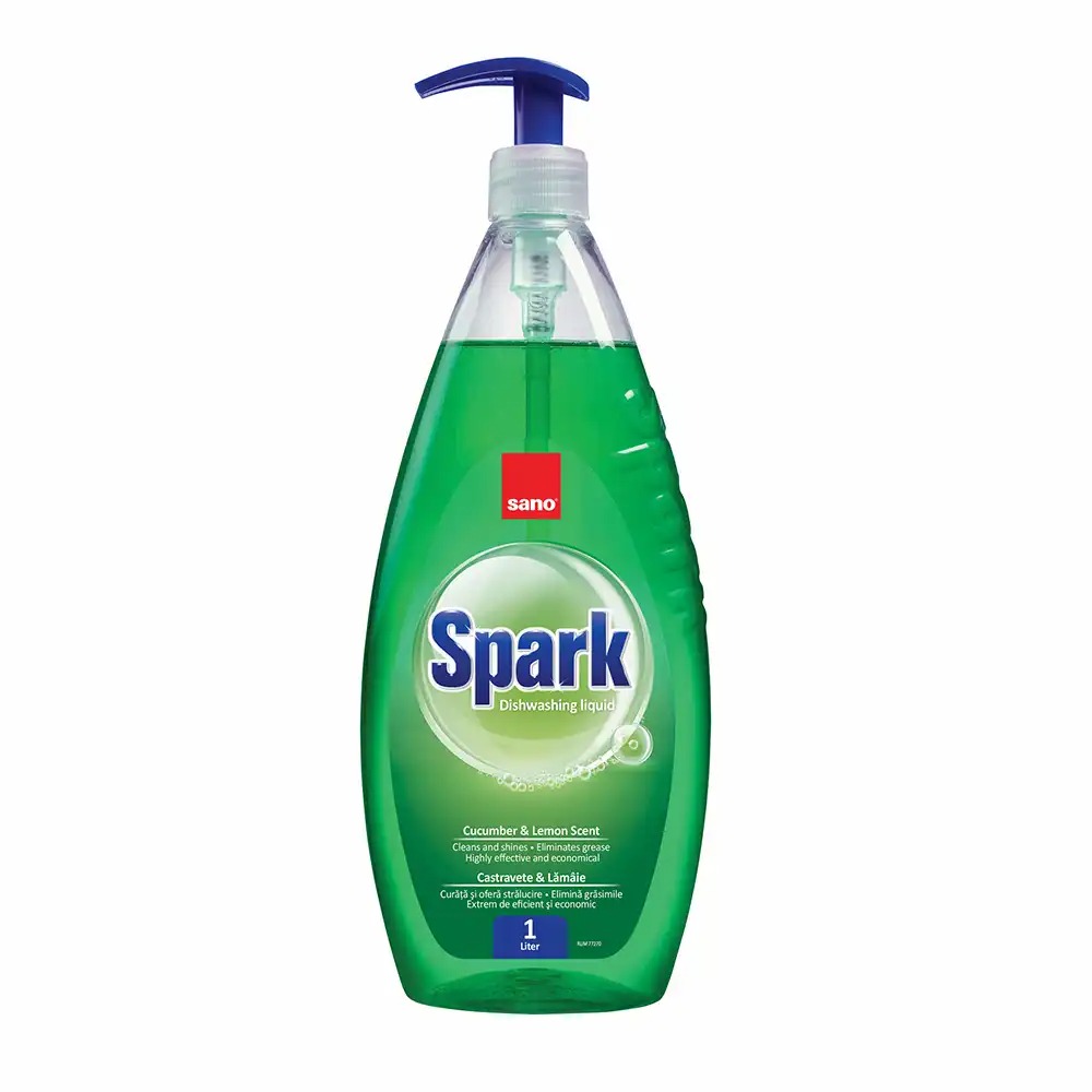 Detergent vase Sano Spark Castravete, 1 l, Formula Puternica, Aroma Fresh, Pentru Vase Stralucitoare