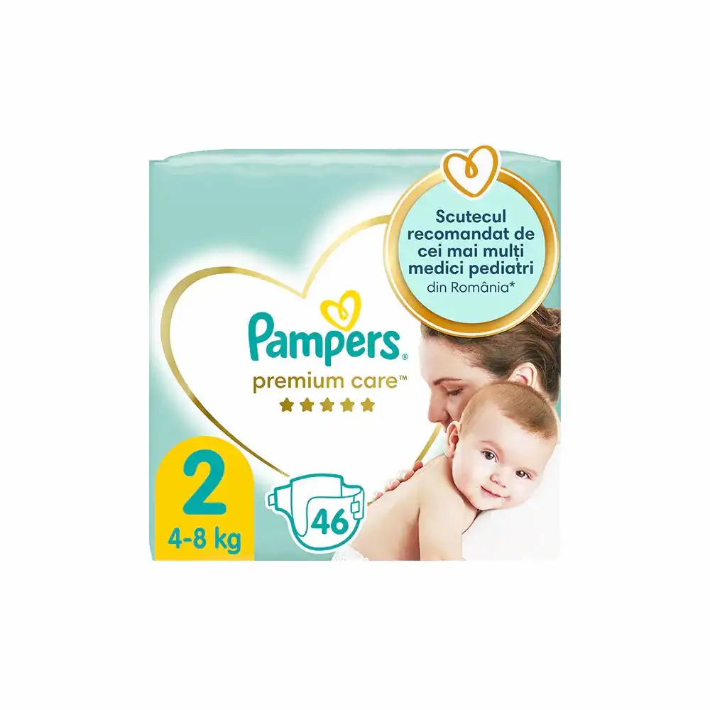 Scutece PAMPERS Premium Care nr 2, Unisex, 4-8 kg, 46 buc - Protectie si Confort Garantate