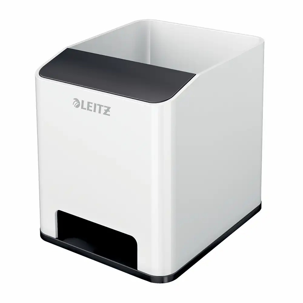 Suport instrumente de scris Leitz WOW, cu Amplificare Sunet si Design Alb-Negru, Ideal pentru Organizare si Eleganta