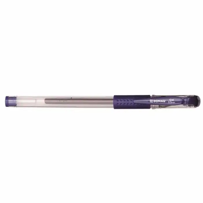 Roller cu gel Donau 0.5 mm, plastic transparent, albastru, grip cauciucat, pentru o scriere precisa