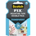 Banda dublu adeziva transparenta Scotch, 1.5 m x 19 mm, rezistenta la UV, suporta 7 kg, tehnologie 3M